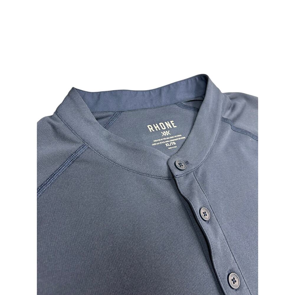 Rhone Delta Pique Henley Shirt Mens XL Navy Blue Band Collar Performance Stretch
